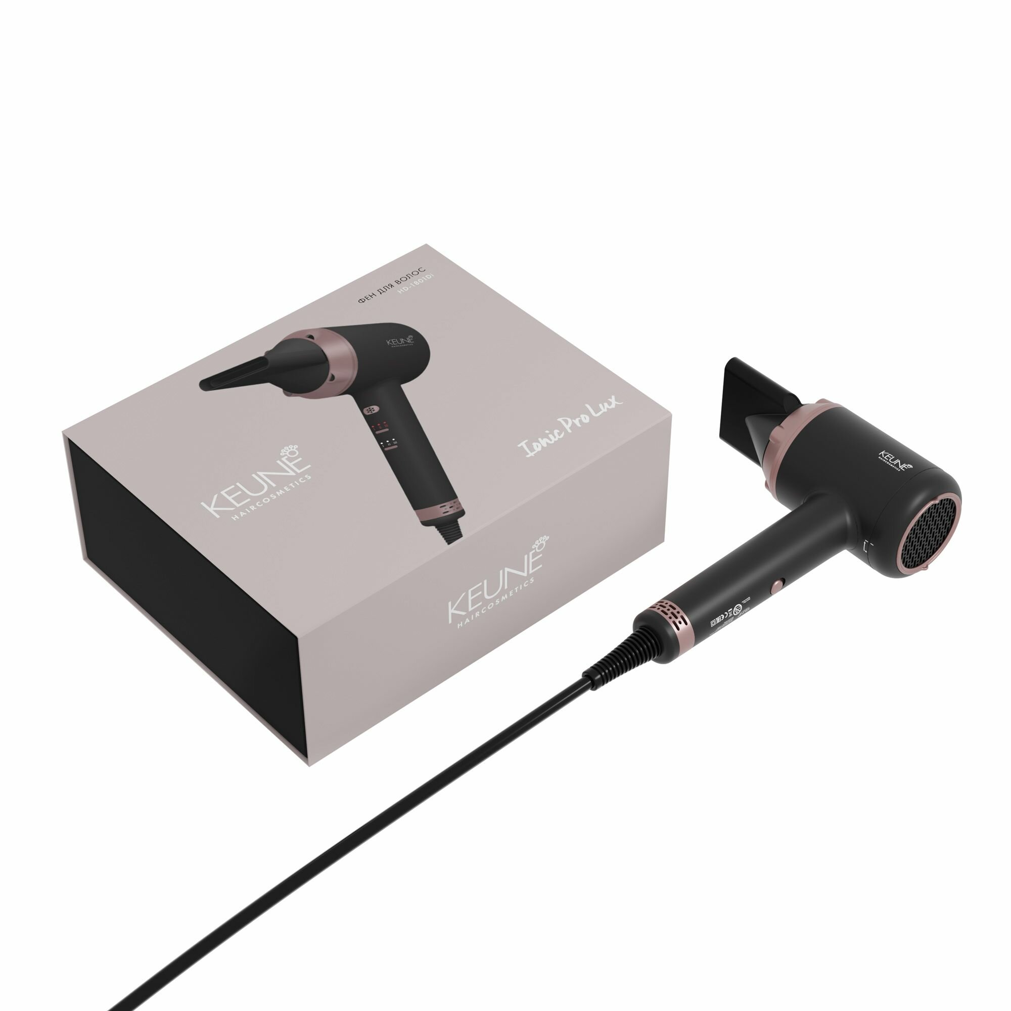 Фен KEUNE Ionic Pro Lux HD-1801Di, 1600 Вт, цвет черно-розовый - фото №14