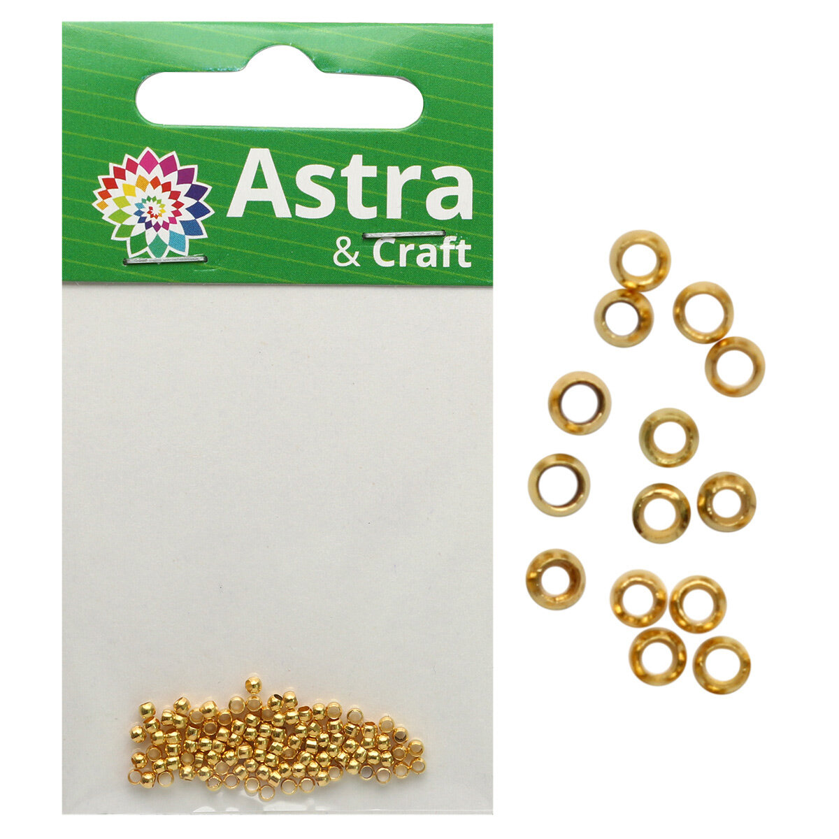 Зажимные бусины 2мм, 100шт/упак, Astra&Craft (золото)