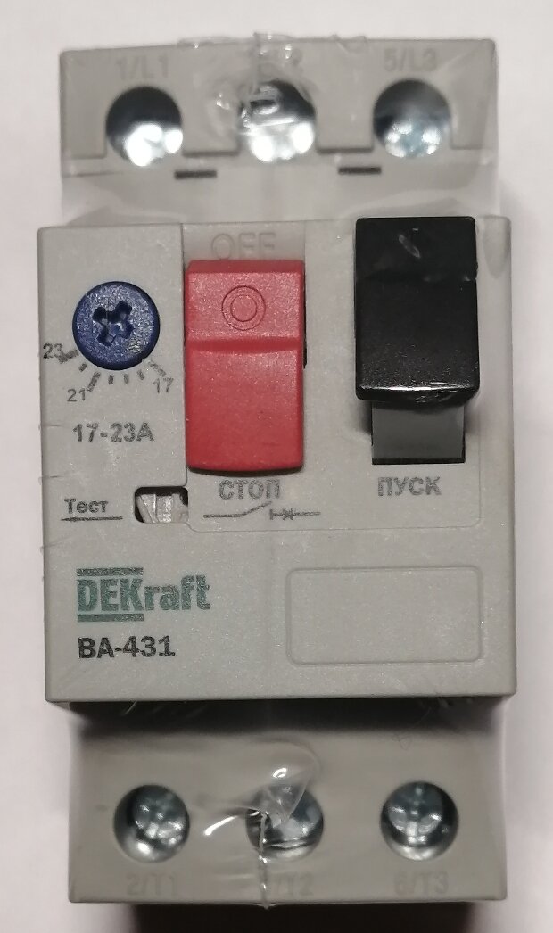 Автоматический выключатель для защиты двигателя трехполюсной 17,0-23,0A 15кА ВА-431 DEKraft 21232DEK
