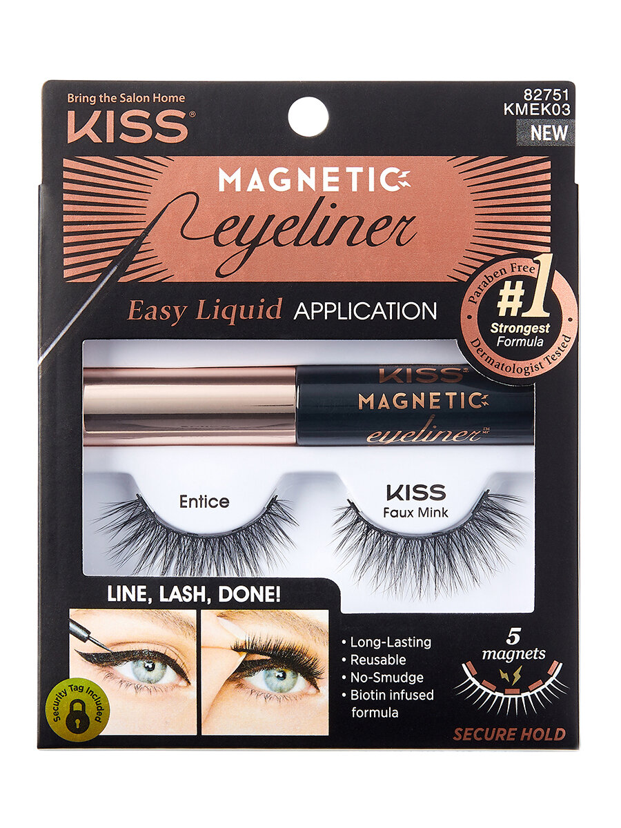 Kiss Набор магнитных накладных ресниц и подводки Entice / Magnetic Eyeliner Kit, KMEK03