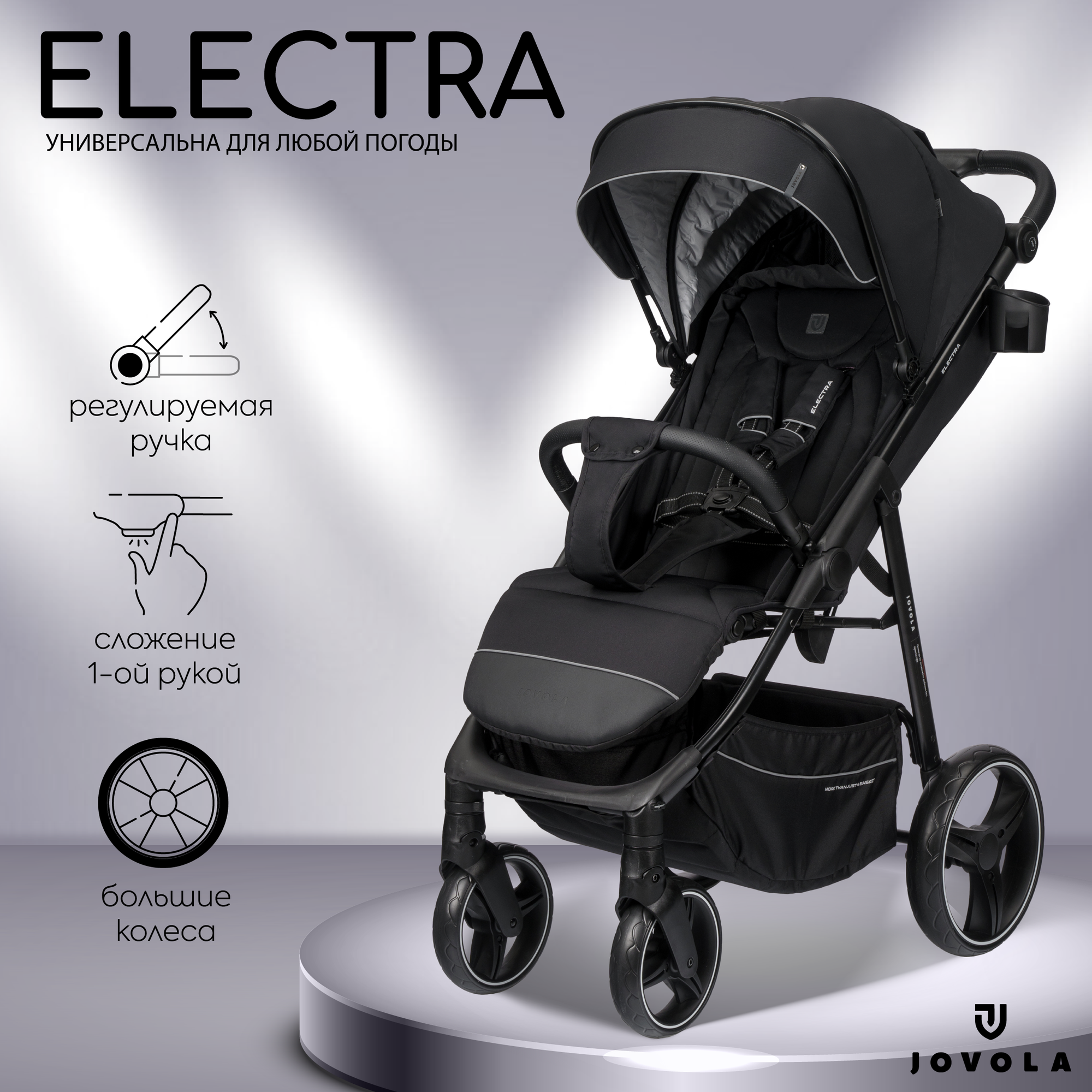 Коляска прогулочная Jovola Electra всесезонная, складная, черный