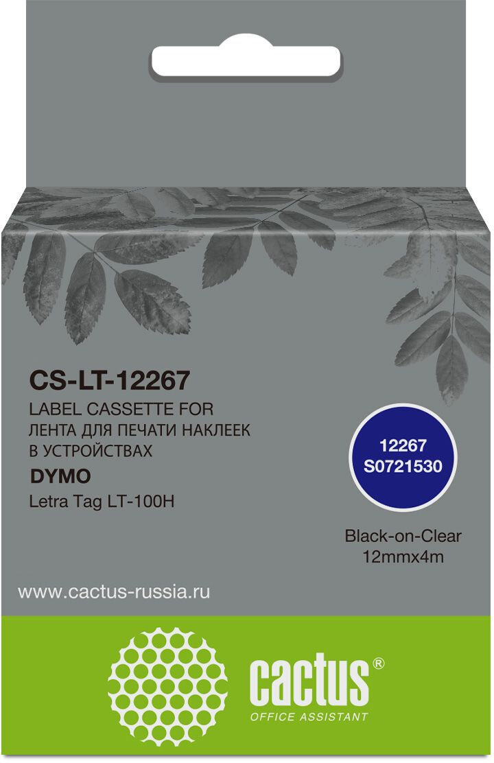 Картридж ленточный Cactus CS-LT-12267 12267 для Dymo Letra Tag LT-100H