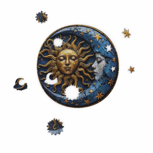Деревянный пазл Солнце и луна. Барельеф Unipuzzle, 27х27 см, 175 деталей