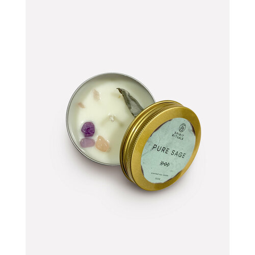 PURE SAGE Scented Soy Candle Spirit Rituals чистый шалфей соевая свеча с эфирными маслами и кристаллами 100 г 1916₽