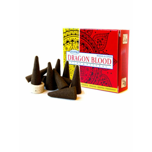 Masala CONES DRAGON BLOOD, Deepika (Масала благовония конусы кровь дракона, Дипика), уп. 10 конусов и подставка.