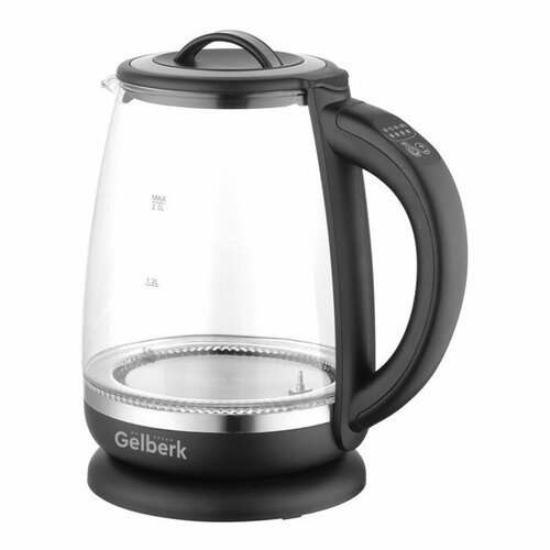 Чайник электрический Gelberk GL-400, стекло, 2 л, 2200 Вт, чёрный чайник электрический gelberk белый 1 8л gl 450