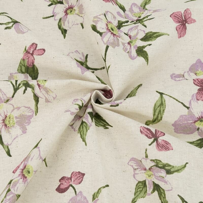 фото Ткань для шитья хлопок, 1 Метр ткани, Полулен 160 гр/м2, Отрез - 150х100 см, № 3611-1 Цветы на бежевом