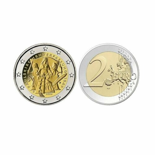 монета 2 евро 175 лет со дня смерти великого герцога гийома i люксембург 2018 г в состояние unc из ролла 2 евро 2024 года Германия. 175 лет Конституции Паульскихе