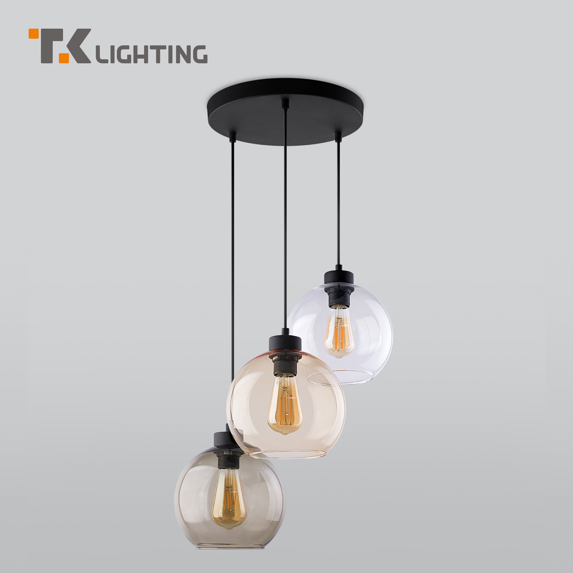 Подвесной светильник TK Lighting 2831 Cubus, цвет черный / дымчатый / янтарный, 3 плафона IP20