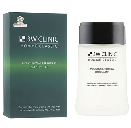 Тонер для мужской кожи лица увлажняющий 3W Clinic Homme Classic Moisturizing Freshness Essential Skin, 150 мл