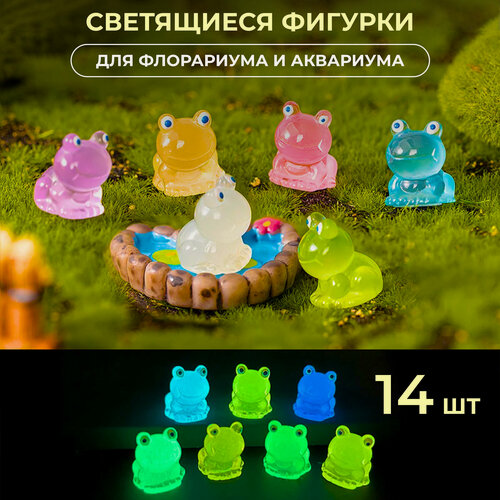 Изображение товара Декоративные светящиеся в темноте фигурки для аквариума (14 штук ) / для цветочных горшков, для муравьиных ферм, для террариума. Галька для аквариума