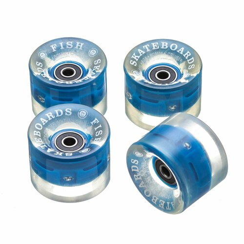 Набор светящихся LED колес для скейтборда (пенни борда) 4 шт . Fish Skateboards голубые