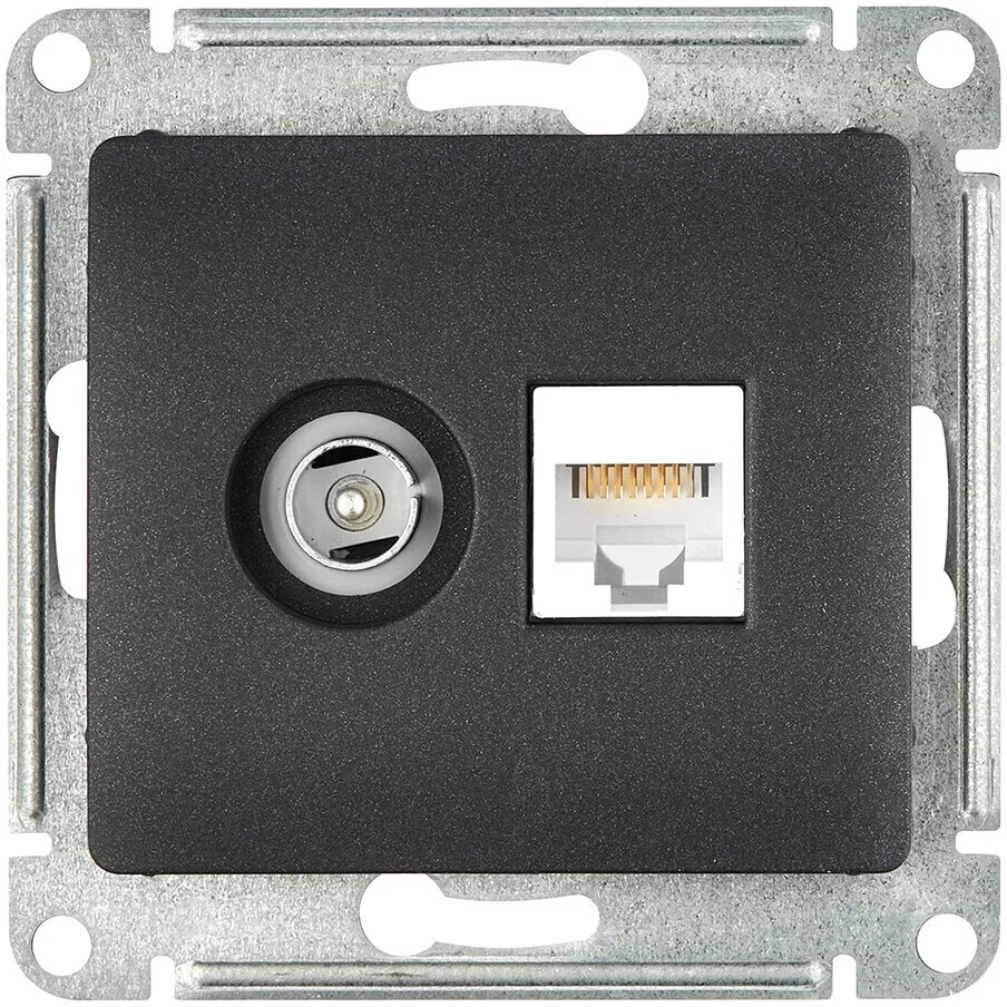 Розетка двойная компьютерная встраиваемая Schneider Electric Glossa RJ45 UTP cat 5e цвет антрацит - фото №4
