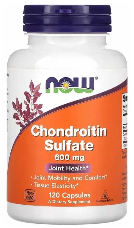 NOW Chondroitin 600 мг 120 Капсул для подвижности и здоровья суставов