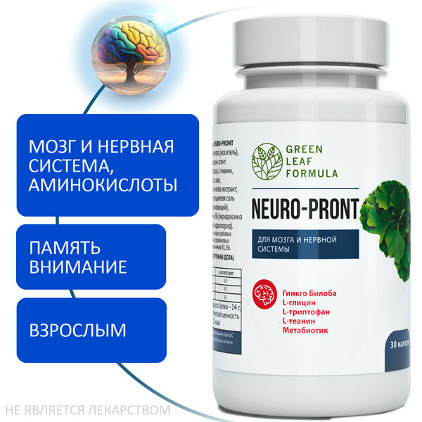 Витамины для мозга и нервной системы NEURO-PRONT, таблетки для памяти, триптофан и гинкго билоба, глицин таблетки, ноотроп, витамины группы В