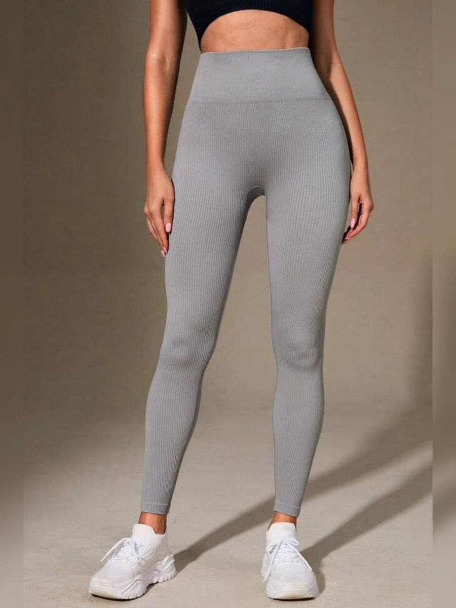 Легинсы  в рубчик, размер 44-48, серый — фото 1