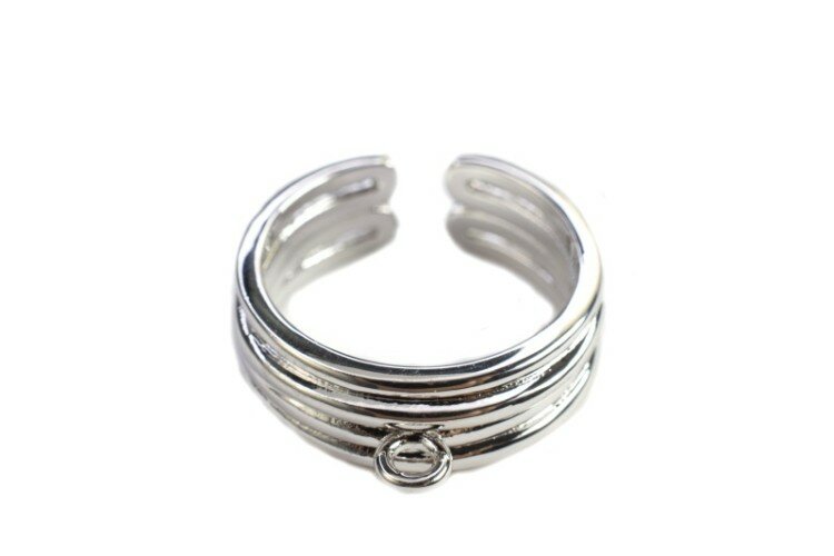 Основа для кольца 17мм (регулируется) с петелькой 2мм, латунь, родий, 15-049, 1шт