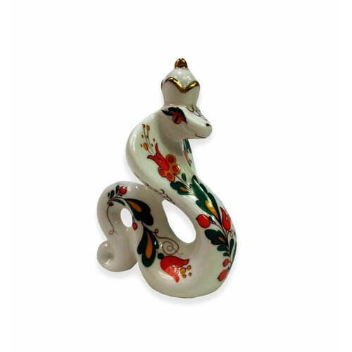 Фигурка фарфоровая змея символ 2025 года. Цветочный орнамент Россия.