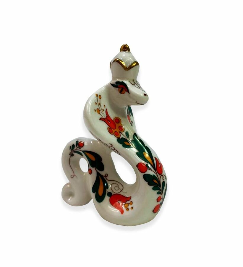 фото Фигурка фарфоровая змея символ 2025 года. Цветочный орнамент Россия.