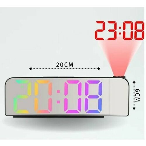 Настольные LED-часы с проекцией / Электронные настольные зеркальные часы с будильником, термометром, календарем, подсветкой и проекцией