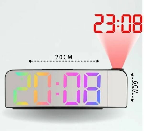 Настольные LED-часы с проекцией / Электронные настольные зеркальные часы с будильником, термометром, календарем, подсветкой и проекцией