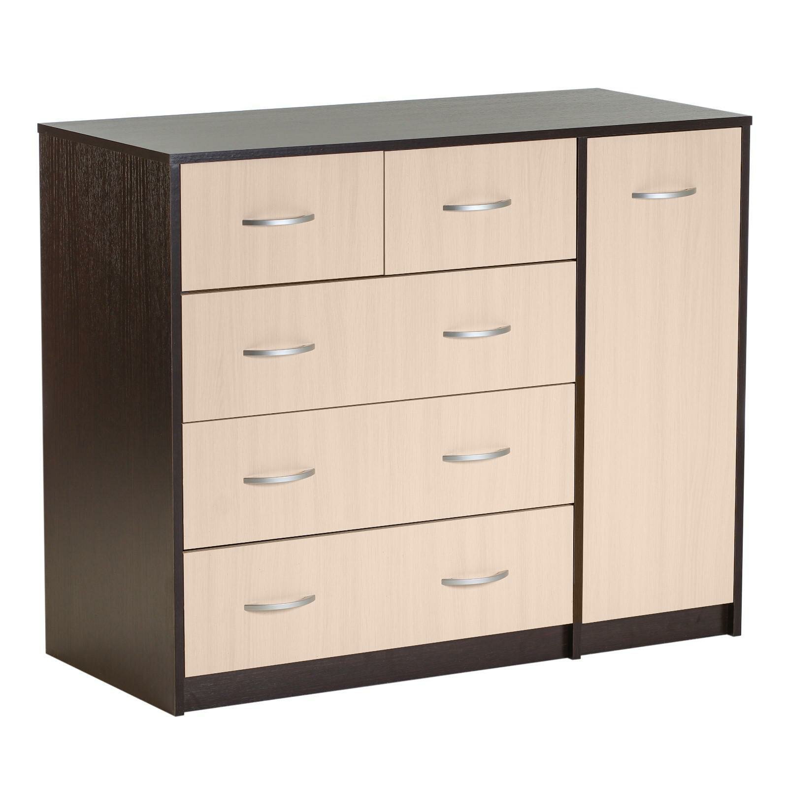 фото Комод 5 ящиков с дверью, 1100х480х900, Венге темный/Венге светлый