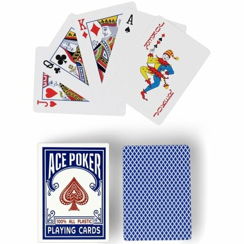 Карты игральные пластиковые Sima Land Ace Poker 30 мкм 88 х 63 см синяя рубашка 345₽