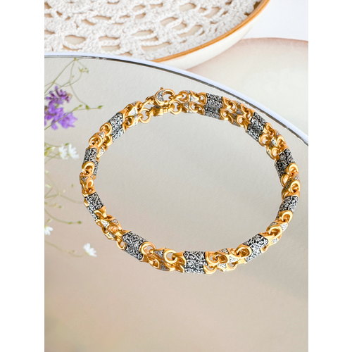 Браслет-цепочка Елизавета желтое серебро золото 925 проба чернение золочение длина 19 см 16500₽