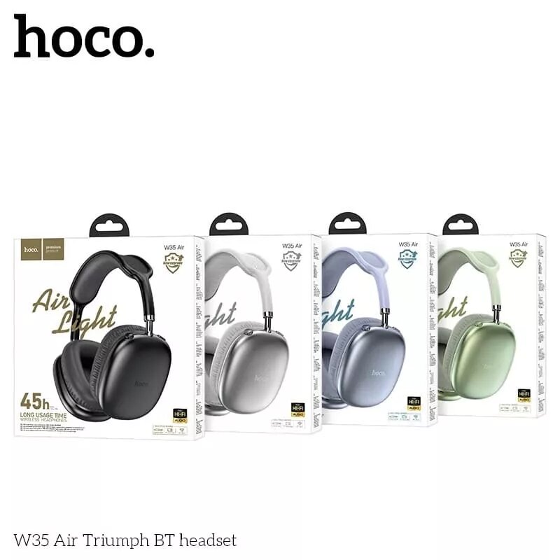Наушники беспроводные полноразмерные Hoco W35 Air с микрофоном, 45 часов работы, серебристые — фото 1