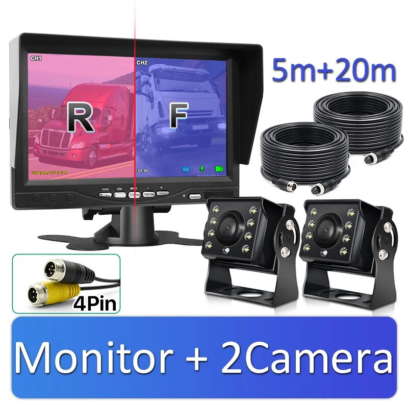 Камера заднего вида Greenyi Ahd, 1920*1080, DVR 2, для грузовика, ночное видение с 7-дюймовым монитором, поддержка SD-карты, 2 Cameras-5m-20m