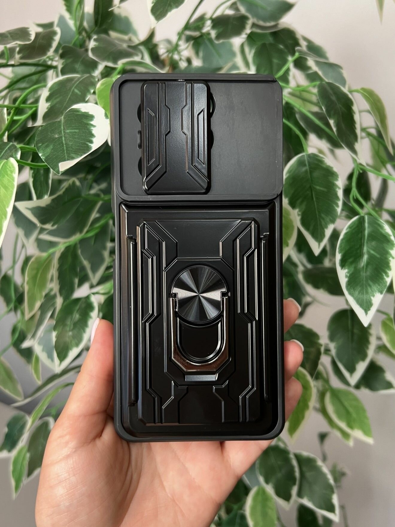 Чехол противоударный с картхолдером для Tecno Spark 20 Pro / Техно Спарк 20 Про (Черный) — фото 1