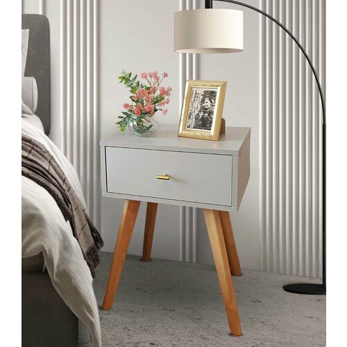 Тумба прикроватная Современная серая ножки дерево ширина 45 см Uzor мебель 5900₽