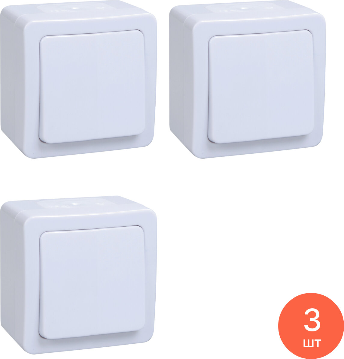 Выключатель IEK / ИЭК Гермес Plus ВС20-1-0-ГПБ 10А IP54 открытой установки белый 72х72х52мм одноклавишный EVMP10-K01-10-54-EC / переключатель (комплект из 3 шт)
