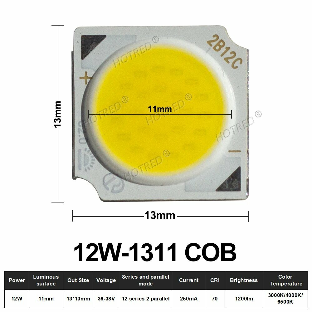 OTCRREE COB LED лампы 3-36 Вт 13/20/28 мм нейтральный/холодный/теплый белый Neutral White 4500K 10pcs 12W 13-11mm COB Желтый