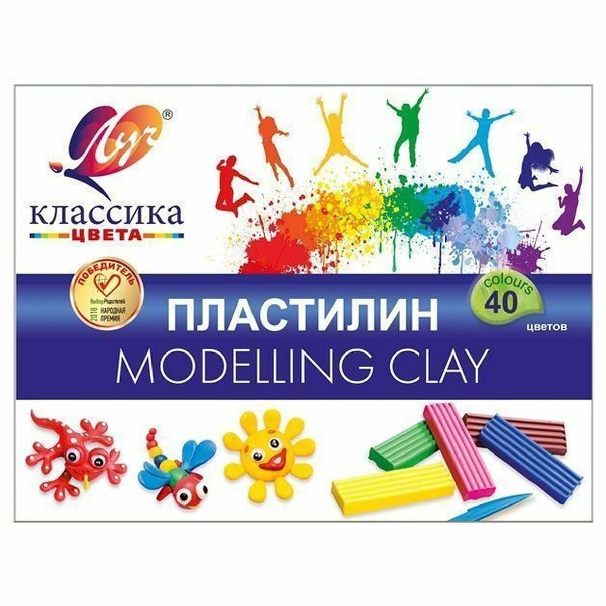 Пластилин 40 цветов Луч "Классика", 800г, со стеком (30С 1922-08), 6 уп.