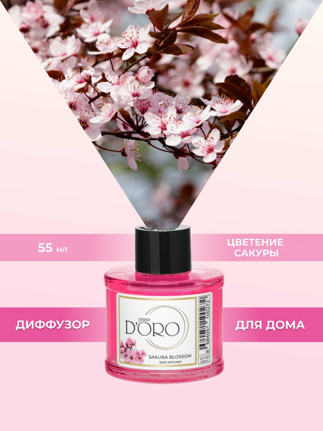 GAMMA D'ORO Диффузор ароматический для дома с палочками "Сакура", 55 мл