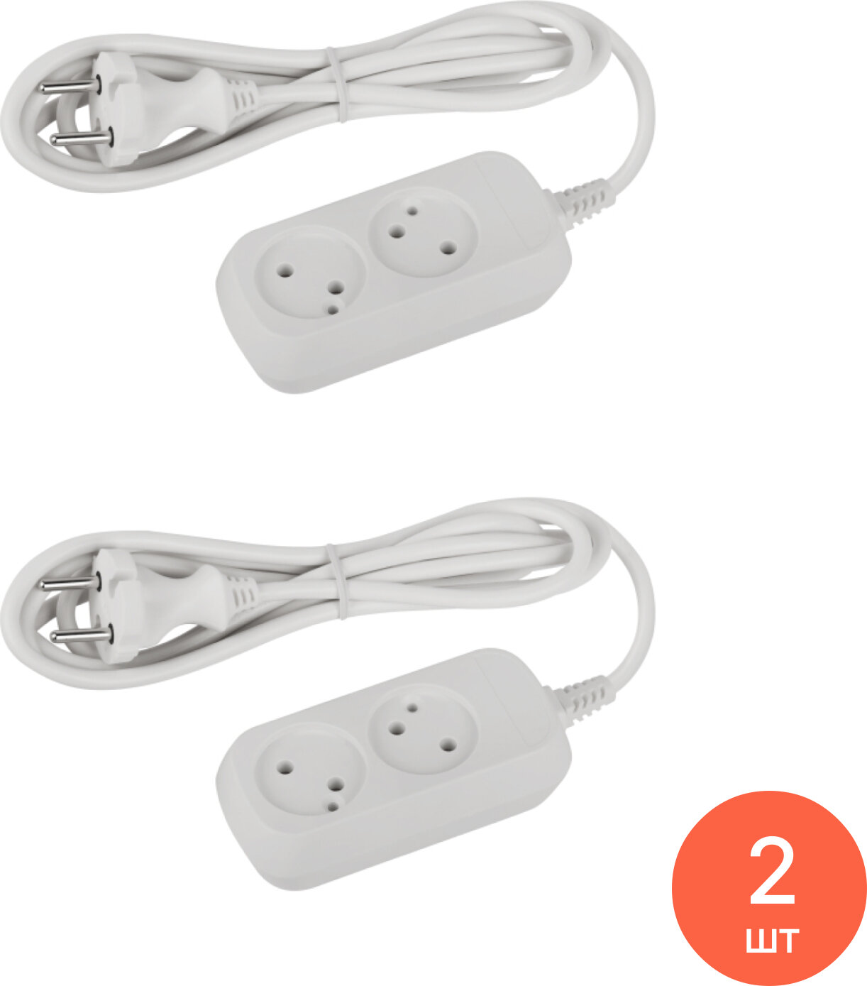 Удлинитель бытовой ЭРА UDL-10-215 Greenline без заземления ПВС 2x0.75мм² 1.5 метра 2 розетки белый Б0065055 / сетевой фильтр (комплект из 2 шт)