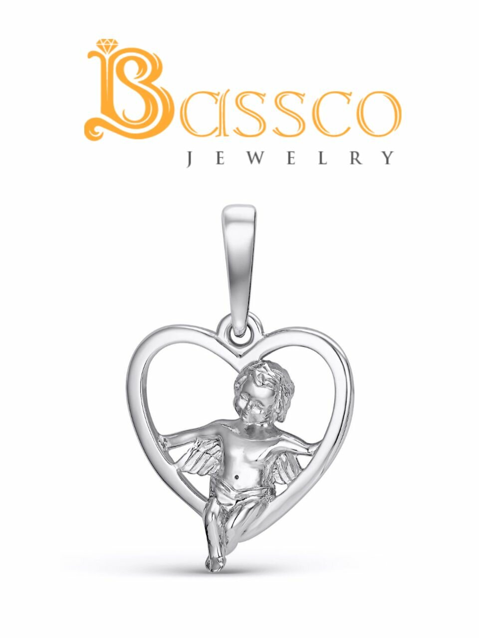 Подвеска Bassco, серебро, 925 проба, родирование, размер 1.5 см., серебристый