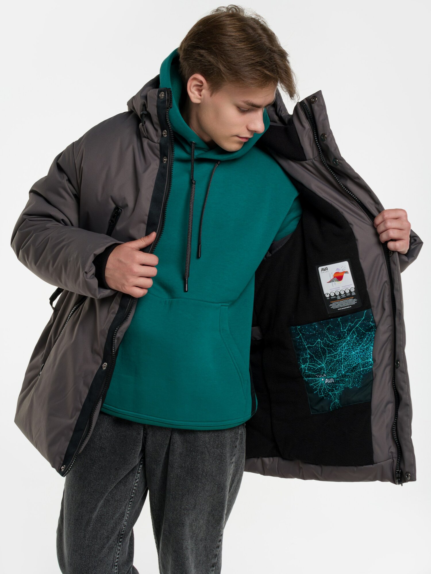 Пуховик AURORASTAR Энди размер 140 серый хаки