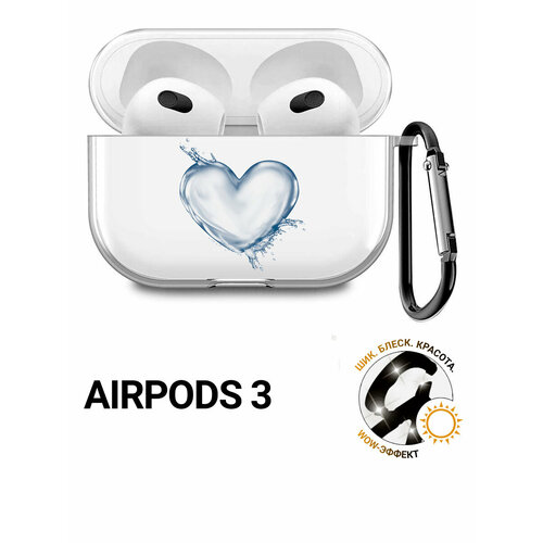 фото Прозрачный чехол для наушников apple airpods 3 / аирподс 3 силиконовый с 3d принтом "water heart" slvgo