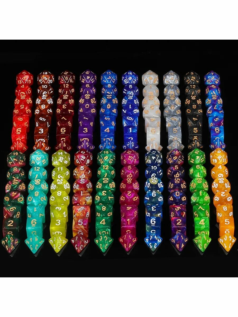 D&D Кости игральные, дайсы, кубики для DND (ДнД) Набор из 20 цветов+мешочек, для настольныхигр/RPG/Pathfinder — фото 1