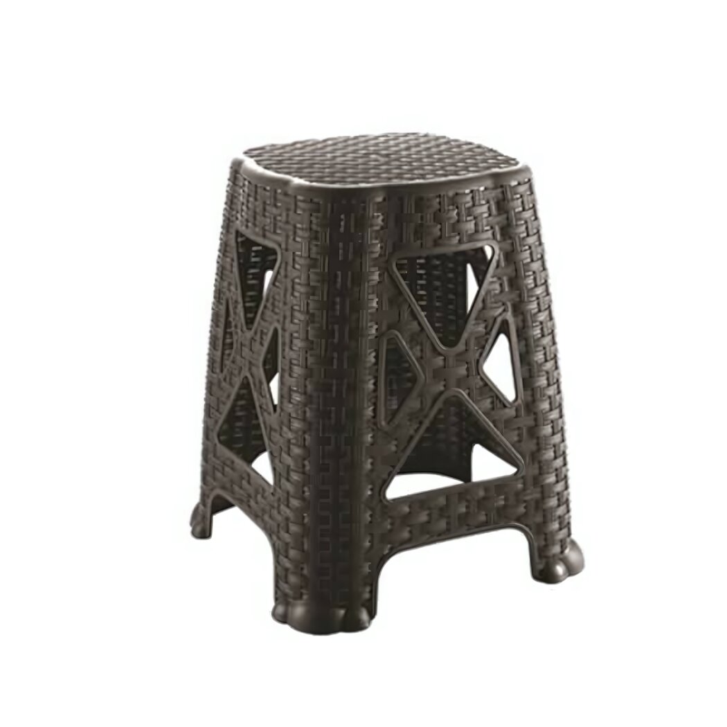 Плетёный бежевый табурет из пластика, прочный и удобный для дома