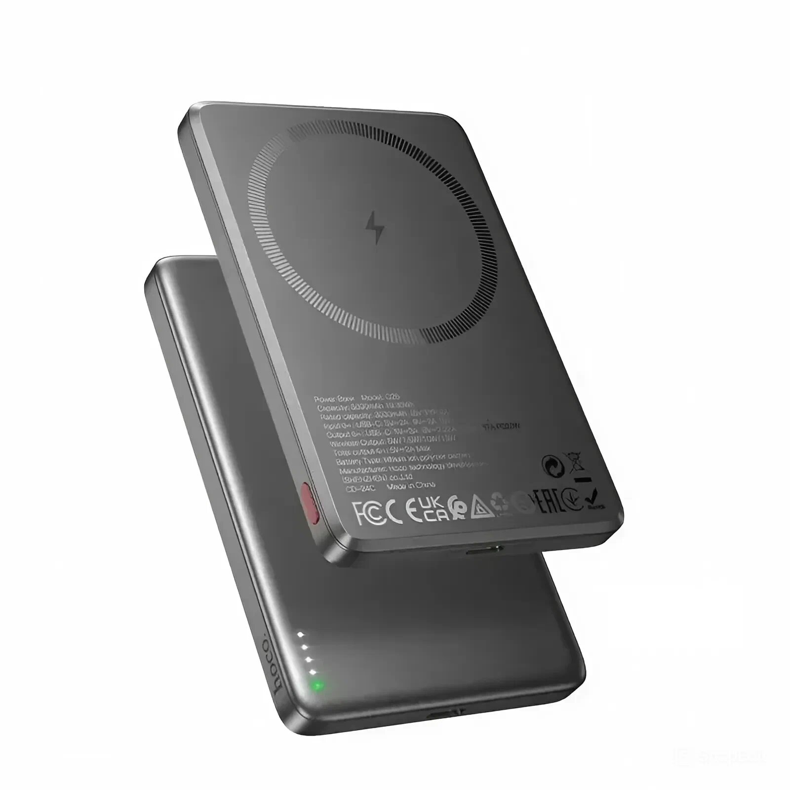 Внешний аккумулятор Hoco Q26 Magnetic, 5000 mAh, Повербанк с беспроводной зарядкой Magsafe, серебристый металик
