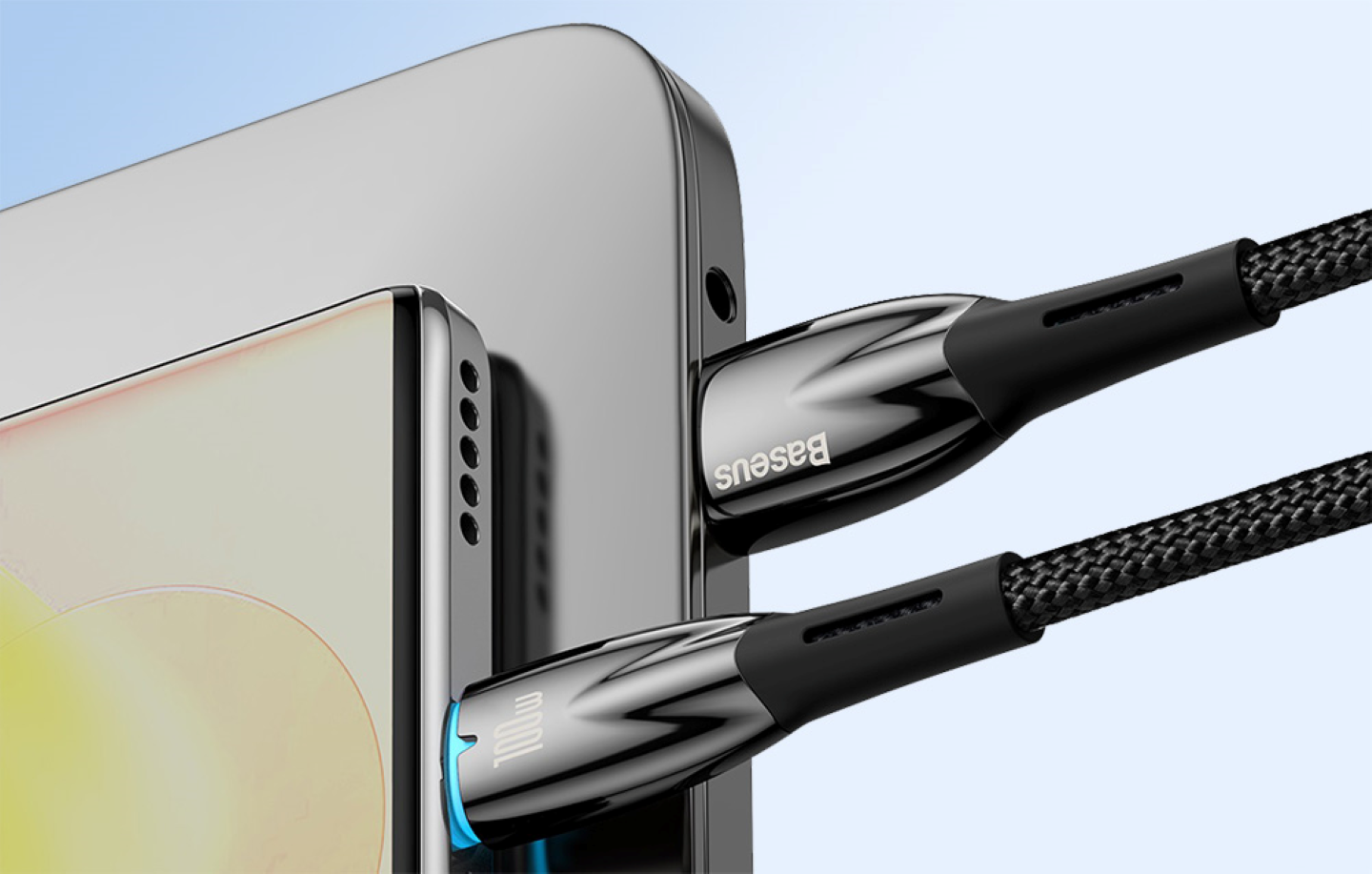 USB кабель BASEUS CADH000401 100W Glimmer, USB-A на Type-C, быстрая зарядка, 1м — фото 1