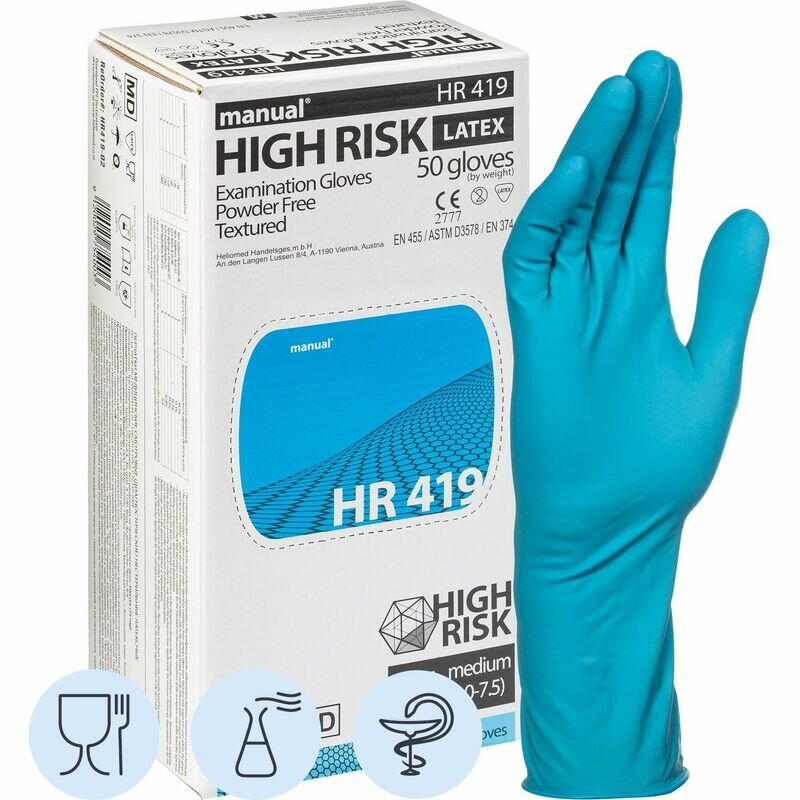 Перчатки мед смотров латекс нс но MANUAL HR419 High Risk M 25пар ПС