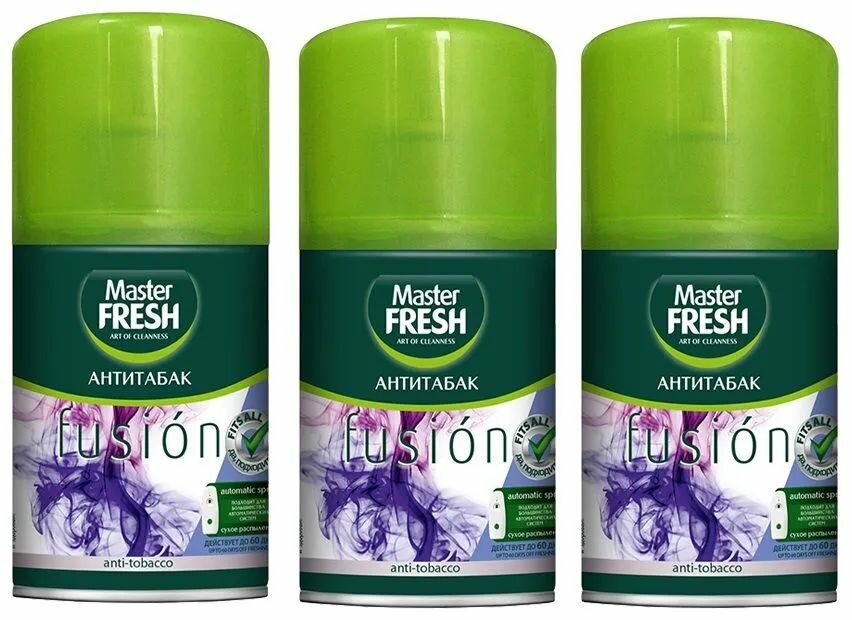 Освежитель воздуха Master Fresh Антитабак сменный баллон (подходит для Air Wick и Glade), 250 мл х 3 шт