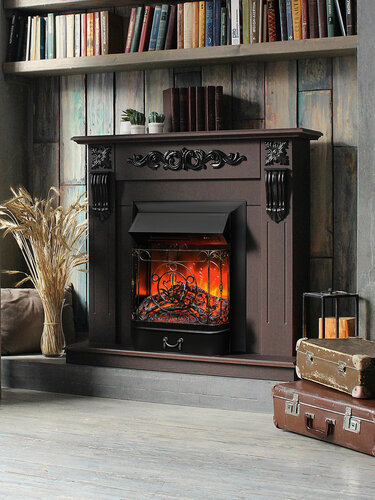 Изображение товара Электрокамин RealFlame Соренто коричневый МДФ с очагом Маджестик, имитация звука, обогрев, имитация пламени, пульт