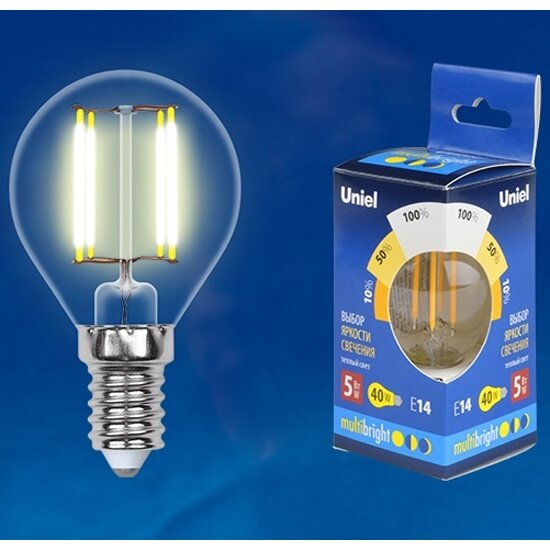 Светодиодная лампа Uniel LED-G45-5W/WW/E14/CL/MB GLM10TR 3000K (пошаговое диммирование)