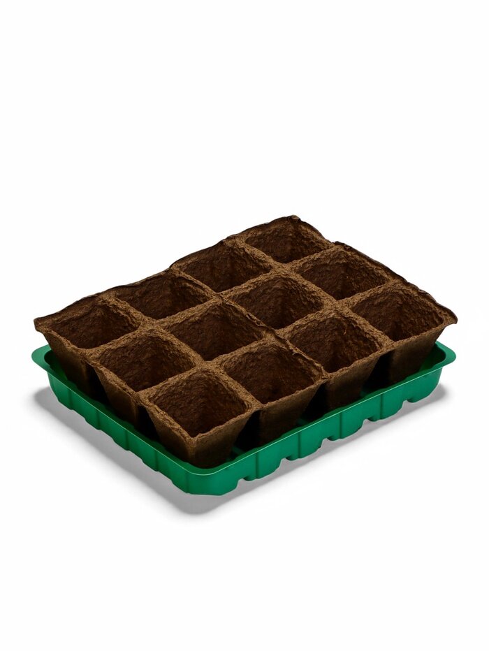 Набор для рассады: торфяная кассета 12 ячеек по 50 мл поддон 20×16 см зелёный пластик Экоторф