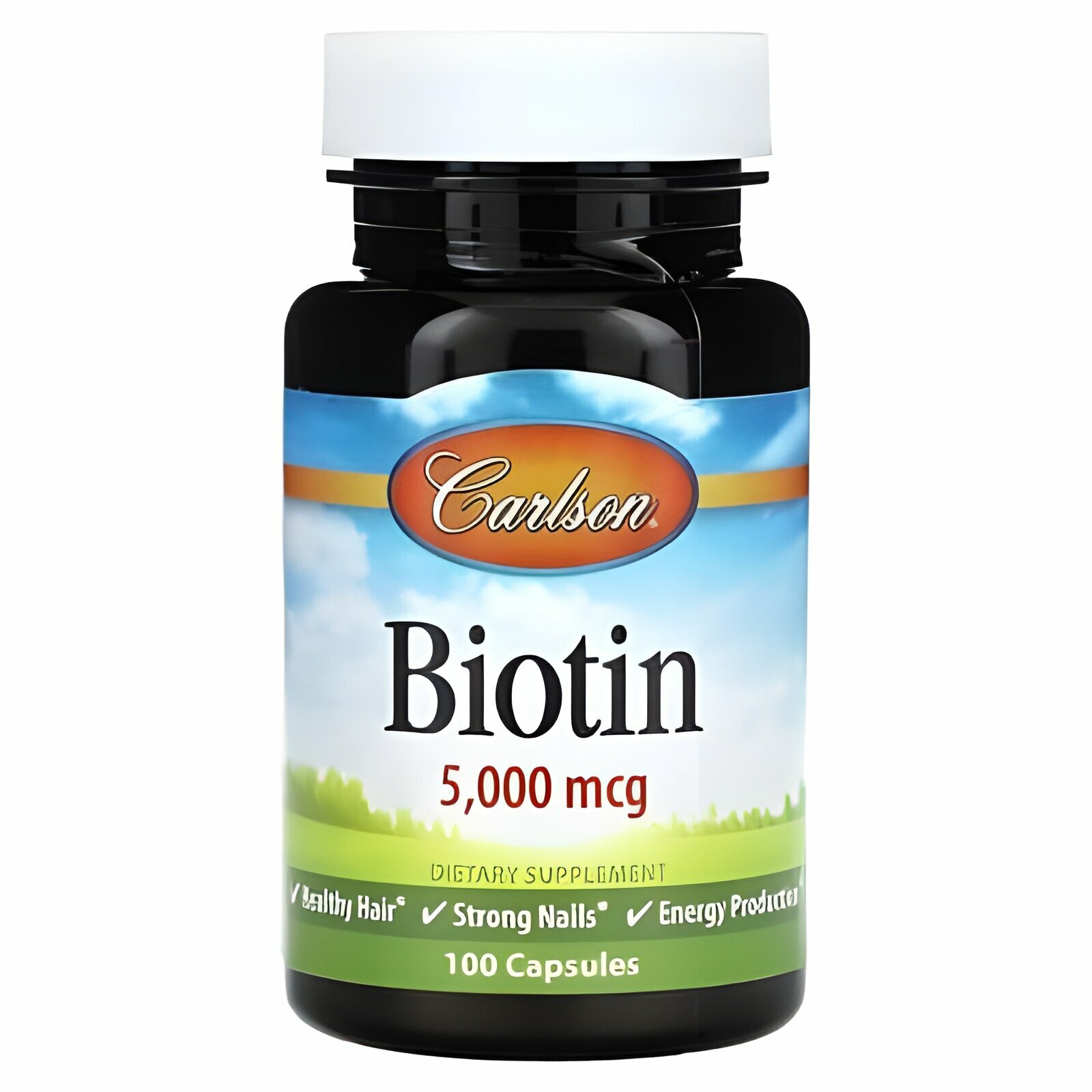 Биотин Carlson 5000 мкг, 100 капсул, для кожи, волос и ногтей, без глютена